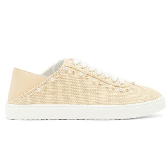 Stuart Weitzman Natural Embellished Platform Sneakers Sz 7 US $395 - Picture 3 of 5